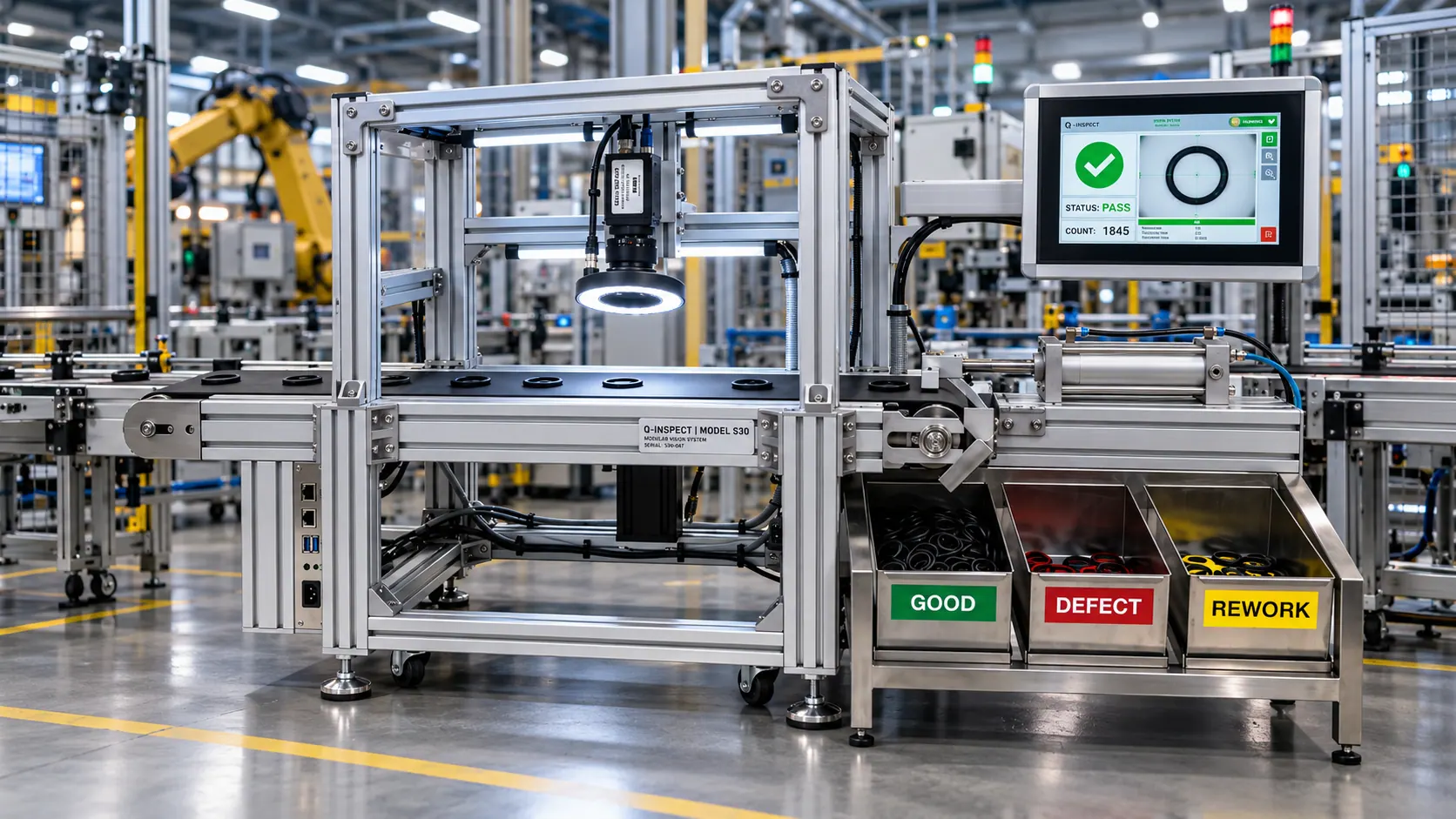 AI-Vision defect inspection node checking parts on the factory line